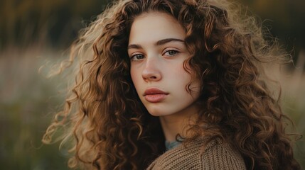 Fototapeta premium Portrait of a beautiful woman with blonde curly hair
