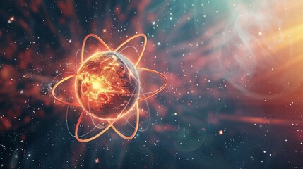 A symbolic picture of a graviton breaking free from an atom representing the idea that these particles are responsible for the binding forces between particles in matter.