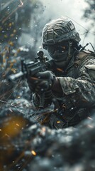 Fototapeta premium Soldier on the Battlefield