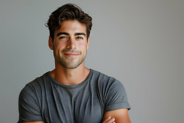 Fototapeta premium casual portrait from the shoulders up of a handsome man with dark wavy hair
