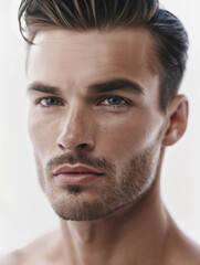 Obraz premium men's beauty male model close-up studio portrait with a white background