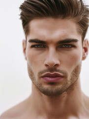 Obraz premium men's beauty male model close up studio portrait with a white background