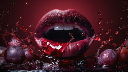 Sensual lips and splashing wine concept