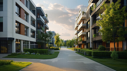 New modern apartment buildings, landscape design and urbanization.
