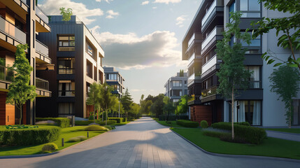 New modern apartment buildings, landscape design and urbanization.