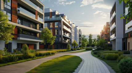 New modern apartment buildings, landscape design and urbanization.