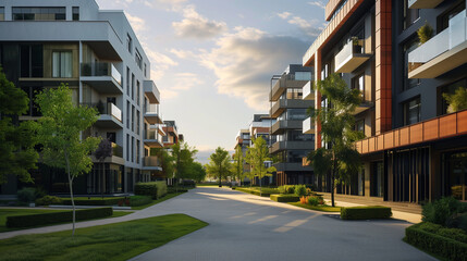 New modern apartment buildings, landscape design and urbanization.
