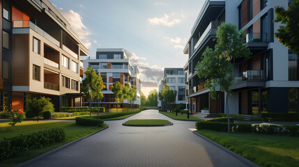 New modern apartment buildings, landscape design and urbanization.
