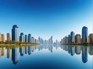 Fototapeta premium skyline reflected in water