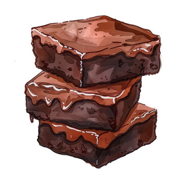 chocolate brownies watercolor digital painting good quality