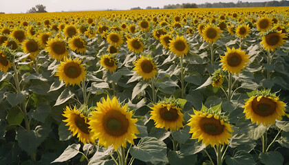 field of sunflowers in the morning