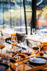 Glasses of rose wine served for celebration or wine party in a bar or a restaurant.