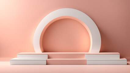 A pink and white archway with a white base and a pink top