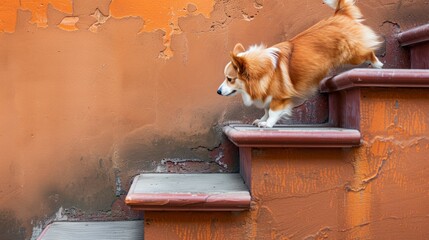 Corgi and stairs