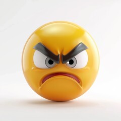 3D Emoji with Angry Expression, Yellow Cartoon Scowling, Intense Fury in Digital Art on White