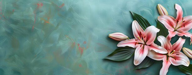 Elegant White Lilies on a Textured Turquoise Background