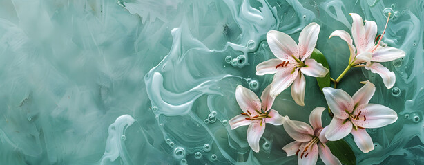 Elegant White Lilies on a Textured Turquoise Background