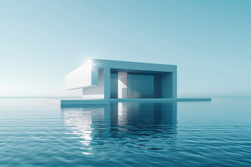 Modern buildings by the lake. Empty architectural background.