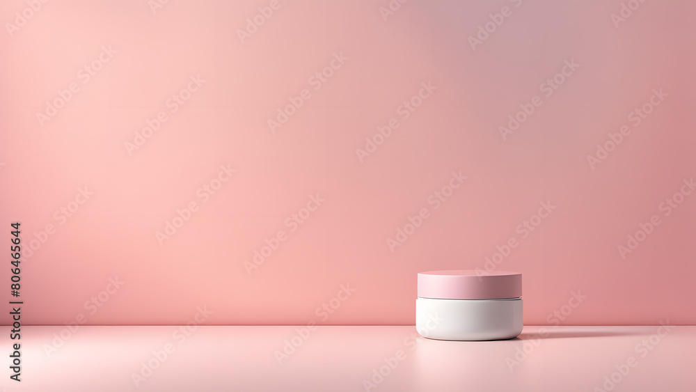 Wall mural A white and pink container sits on a pink background