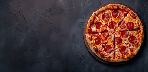 Freshly baked pizza on a black background,
Copy space, space for text, Generative AI,黒い背景に焼き立てのピザ、
コピースペース,テキスト用スペース,Generative AI、