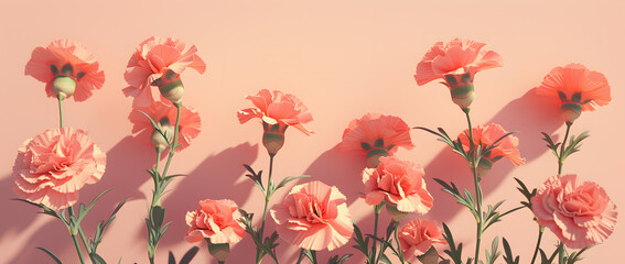 Obraz premium Elegant Carnations Basking in Soft Sunlight on a Peach Backdrop