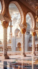 Islamic design for Ramadan Kareem greeting background 3d paper cut style 3D illustration Background for advertising and wallpaper in Islamic pattern mosque stars and lantern generative AI