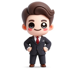 A 3D cute illustration of a young businessman character acting proud