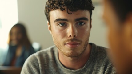 A new member joins the support group for the first time looking relieved and hopeful to have found a safe space to talk about his mental health.