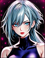 Anime Girl with Blue Gray Hair