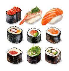 sushi set watercolor digital painting good quality