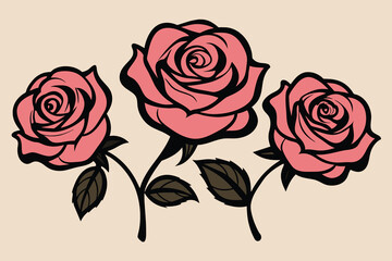 Solid color Hand Drawn Roses vector design
