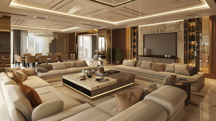 modern living room interior design with sofas and furniture, sophisticated home interior design 