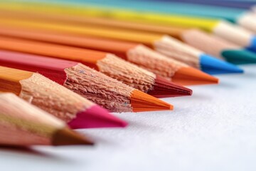 Obraz premium Colored pencils on a white background. Concept of drawing hobby, creativity and new ideas, learning