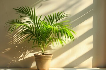 decorative date palm grows in the house in a pot. The concept of caring for a plant, in particular a house palm tree