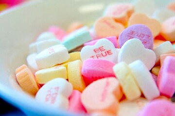 heart shaped candy in a bowl