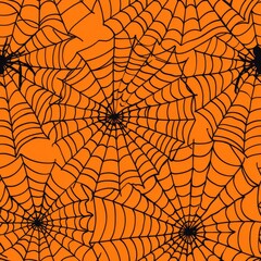 Obraz premium Illustration of a spider and cobwebs for Halloween. on white background. Seamless pattern 