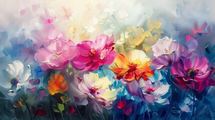Beautiful background. Beautiful floral background. Colorful flowers. Oil painting. Abstract art background. 