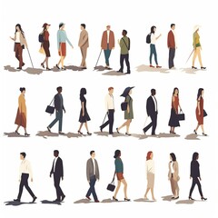 Fototapeta premium A group of people walking down a street, some carrying handbags