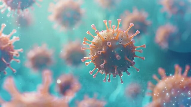 mers virus digital illustration of coronavirus mode. microbiology and health illustration. seamless looping overlay 4k virtual video animation background