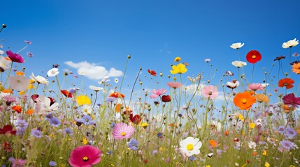 A beautiful day in the middle of a field of flowers. The sun is shining, the birds are singing, and the flowers are in bloom.