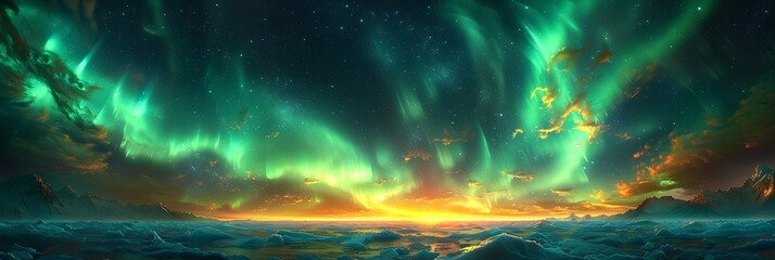  Northern lights, Vibrant green and yellow aurora borealis against a black night sky
