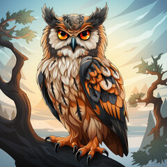 Watercolor Dusk owl, clipart Illustration, Generative Ai