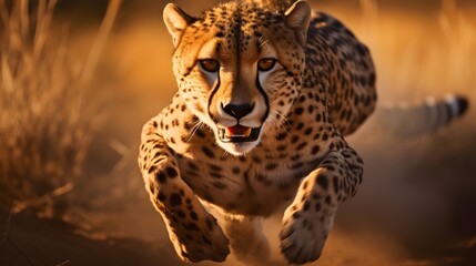Naklejka premium Agile cheetah mid-sprint, muscles tense and fur rippling