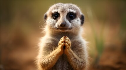Fototapeta premium Amusing meerkat with a curious stance, tiny hands clasped