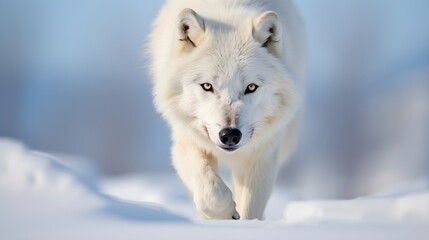 Obraz premium Arctic wolf on the prowl, snow-covered terrain