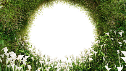 Grass and Flower plants Circle  Frame  on transparent background
