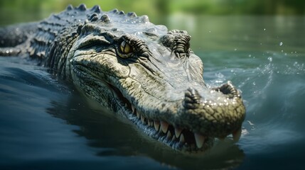 Obraz premium Crocodile submerged in water