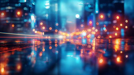 Obraz premium Abstract background of blurred skyscrapers at night business and technology concept.