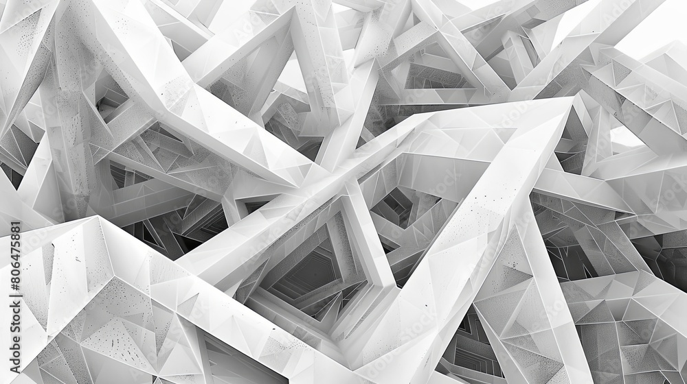 Poster abstract geometric structures with monochromatic colors, including a triangle, a square, and a recta