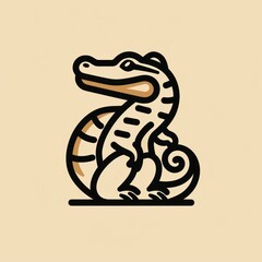 alligator cartoon flat illustration minimal line art